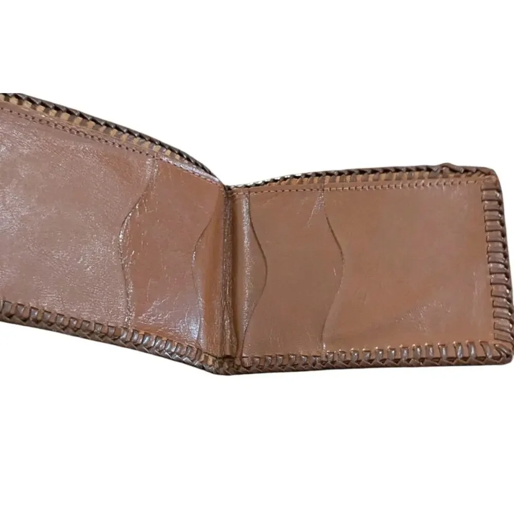 Vintage Handmade Tooled Brown Leather Wallet Western Floral Billfold Mens